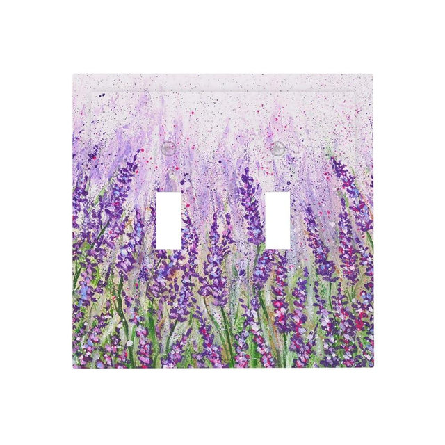 Double Toggle Light Switch Cover Plate 2 Gang Lavender Flower Decorative Wall Plates Plastic Purple Faceplate for Farm House Bedroom Kitchen Living Room Decora