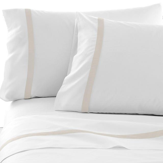Under The Canopy® Hotel Border 300-Thread-Count Queen Sheet Set in White/Ivory