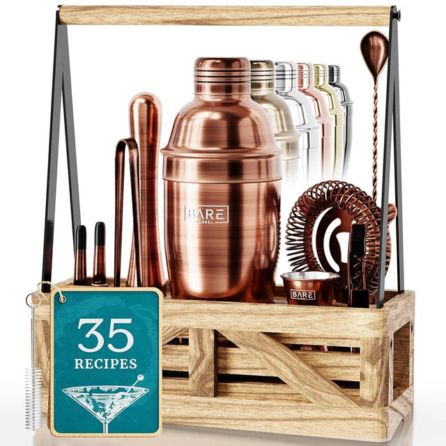 Mixology Bartender Kit Antique Copper | Home Bar Set Cocktail Shaker Set | Martini Shaker Set Cocktail Set | Cocktail Kit Bar Kit Bartending Kit Bar Tools Bartender Tool Kit Barware Set Bartender Set