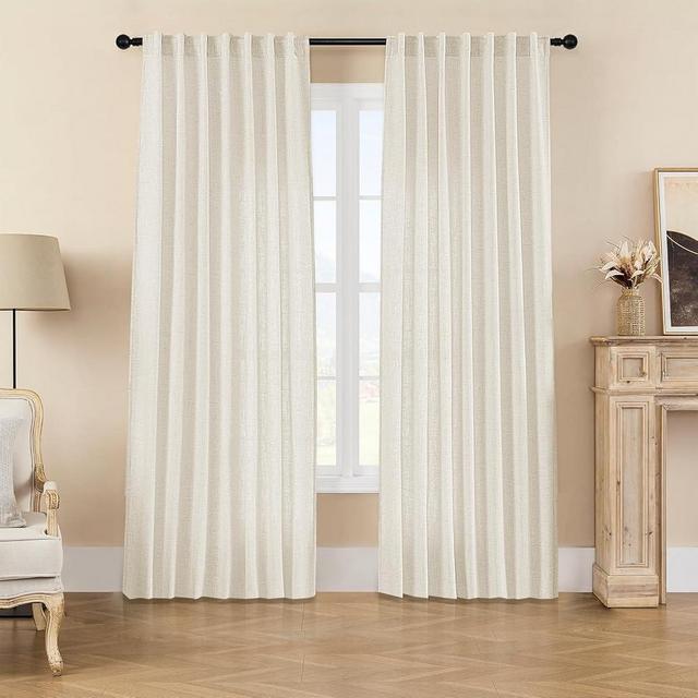 Joydeco Linen Curtains 2 Panel Set,Light Filtering, Ivory on Linen Curtains 84 Inch Curtains for Living Room, Cream Drapes 84 Inches Long Rod Pocket Back Tab Curtains (84" L x 70" W)