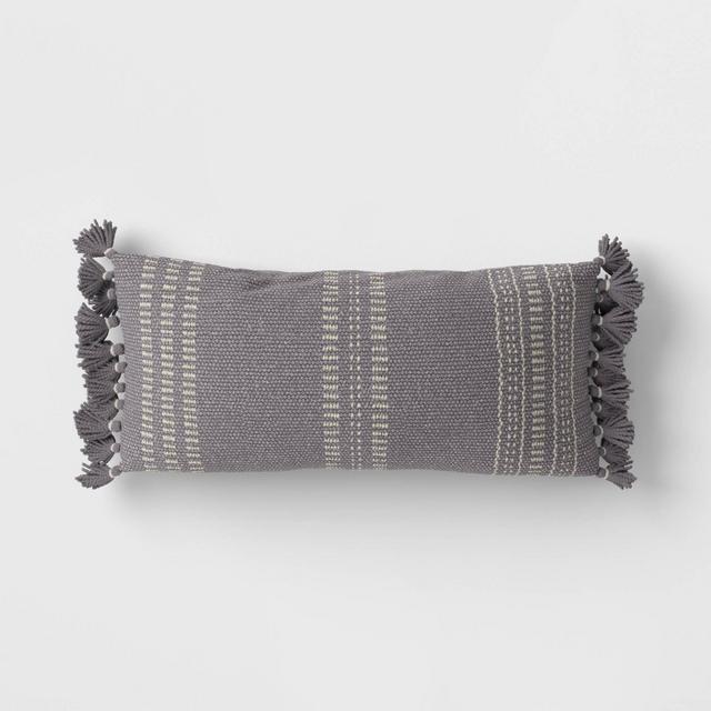 Woven Outdoor Lumbar Throw Pillow Gray Stripe - Threshold™