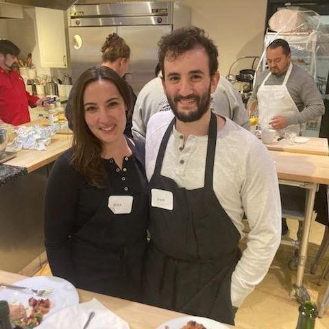 One of our early dates was a cooking class at Sur La Table. We still love to cook together.