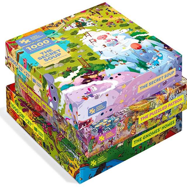 Magic Puzzles 3-Pack • Series Three • The Secret Soup, The Puzzled Patron, & The Gnomes' Homes • 1000 Piece Jigsaw Puzzles from The Magic Puzzle Company