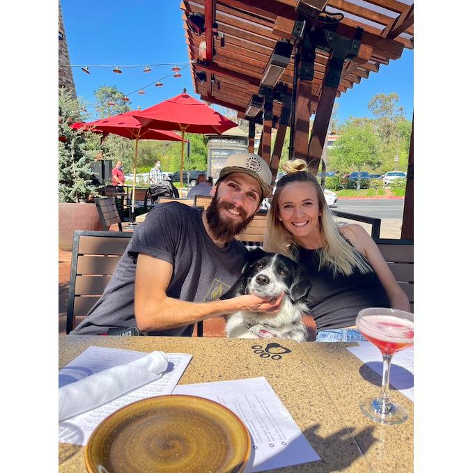 Grabbing some lunch at Lazy Dogs with with lazy dog. April 18th, 2021