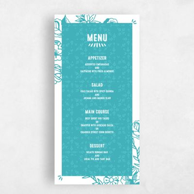 Turquoise, Blue Wedding Menu - Rios