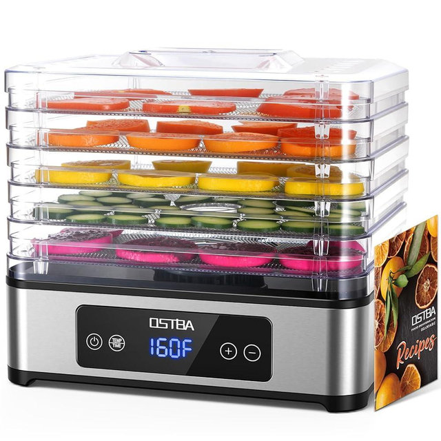 OSTBA Food Dehydrator, 5 Stainless Steel Trays, 400W Powerful Drying, 48H Timer & 95–160°F Temp Control, Quiet Small Dryer for Jerky, Fruits, Herbs, Mushrooms, BPA-Free, Recipes Included