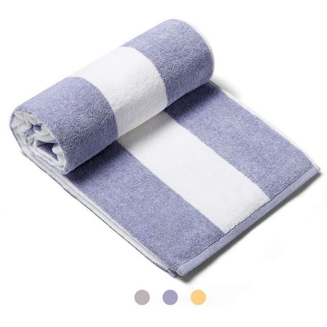 CLOWOOD Plush Oversized Beach Towel - Bamboo Cotton 40 x 72 Inch Large Thick Blue Striped Cabana Pool Swimming Towel