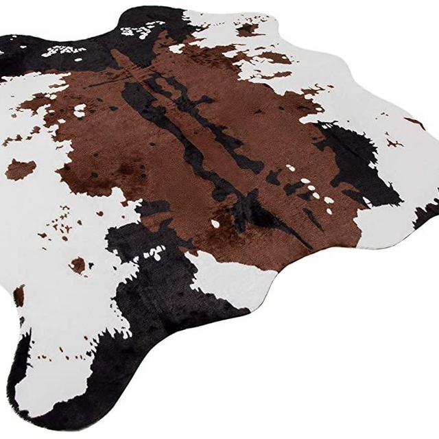 NativeSkins Faux Cowhide Rug (4.6ft x 5.2ft) - Cow Print Area Rug for a Western Boho Decor - Synthetic, Cruelty-Free Animal Hide Carpet with No-Slip Backing