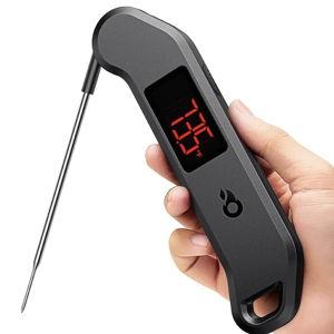 Professional Digital Meat Thermometer, 1 Sec Instant Read, ±0.5℉ Accuracy NIST&NSF Certified Food Thermometer, Auto-Rotate Bright LED Screen, Highly Waterproof Cooking Thermometer for Grill BBQ, Black