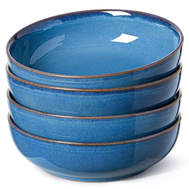 LE TAUCI Pasta Bowls 32 Ounce, Ceramic Salad Bowl, Large Serving Bowl Set - Set of 4, Ceylon Blue