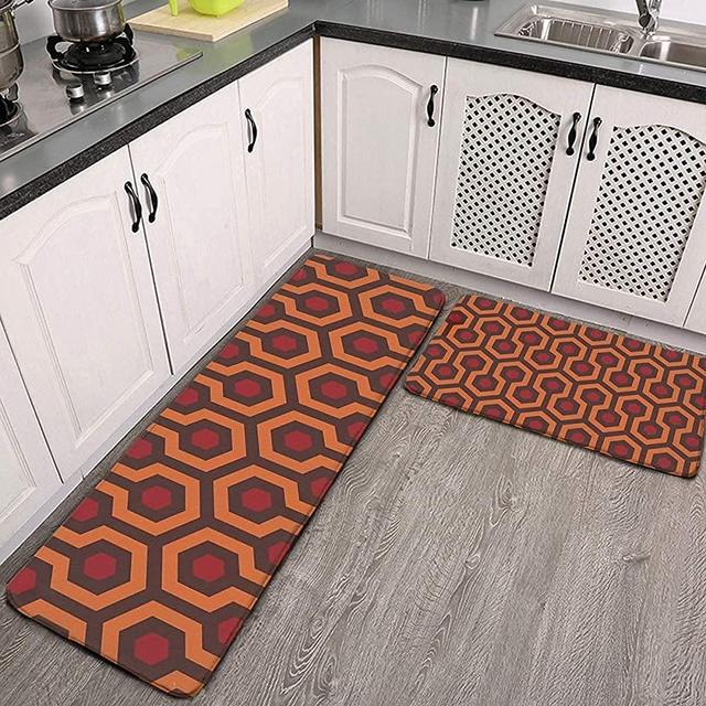 2 Pcs Kitchen Rug Set, The Shining Carpet Texture Non-Slip Kitchen Mats and Rugs Soft Flannel Non-Slip Area Runner Rugs Washable Durable Doormat Carpet