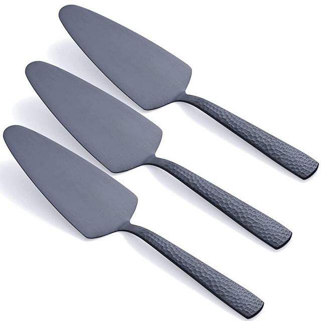 FULLYWARE Matte Black Cake Pie Server, 9.4-inch Stainless Steel Heavy Duty Pizza Spatula, Satin Finish, Set of 3