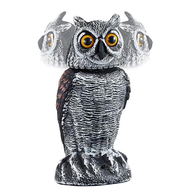Plastic Owl Scarecrow Sculpture with Rotating Head - Intelligent Induction Sound Function - for Garden Yard Outdoor (1 Piece)