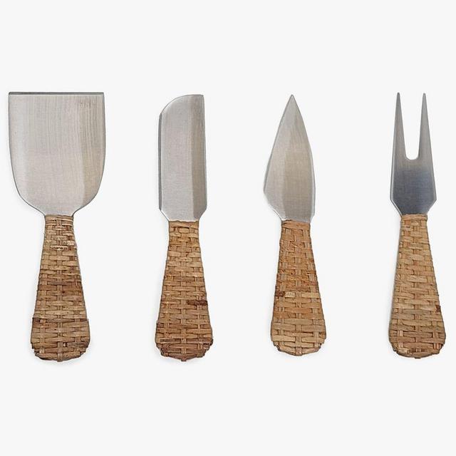 Tava Handwoven Rattan Stainless Steel Cheese Knives, Set of 4 - Honey