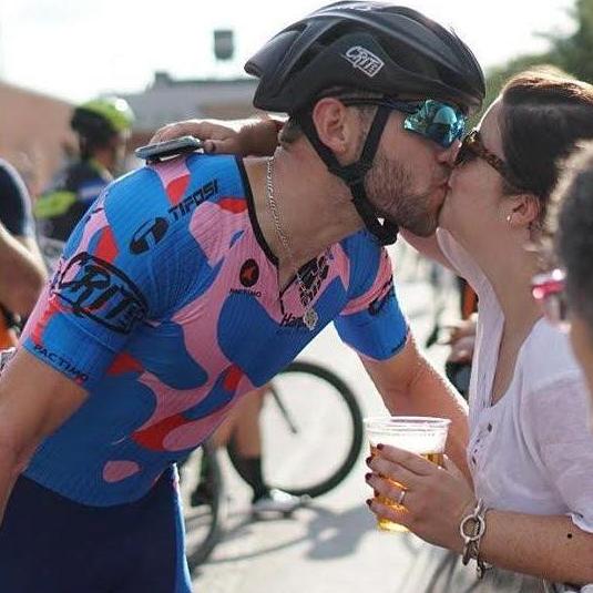 You will always find Monk riding his bike and Lyss cheering him on!