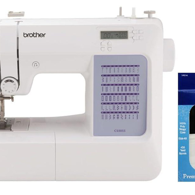 Brother CS5055 Computerized Sewing Machine, 60 Built-in Stitches, LCD Display, 7 Included Feet and 6-Piece Premium Sewing Thread Pack