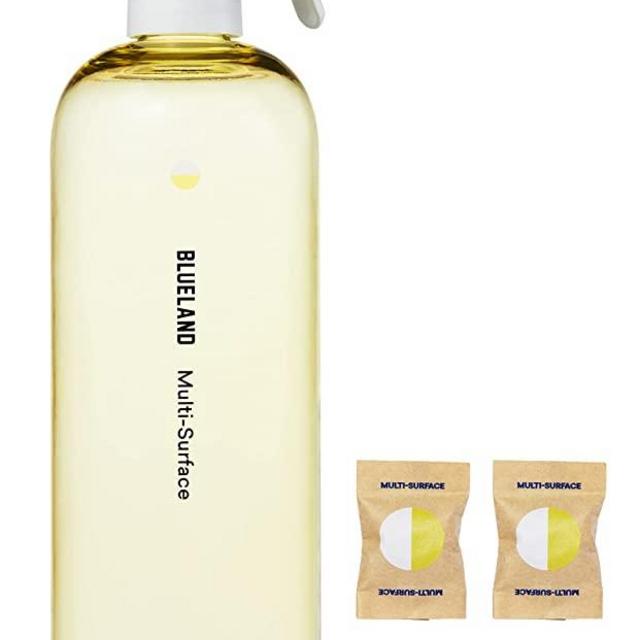 BLUELAND Multisurface All Purpose Cleaning Spray Bottle with 4 Refill Tablets - Eco Friendly Products & Cleaning Supplies - Fresh Lemon Scent - 4 Tablets make 96 fl oz total (4x 24 fl oz bottles of spray cleaner)