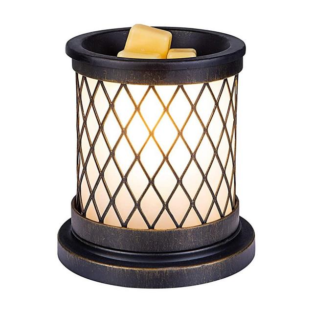 SUNPIN Electric Fragrance Candle Warmer, Antique Color Iron-Art Black Gridline Design,Lantern