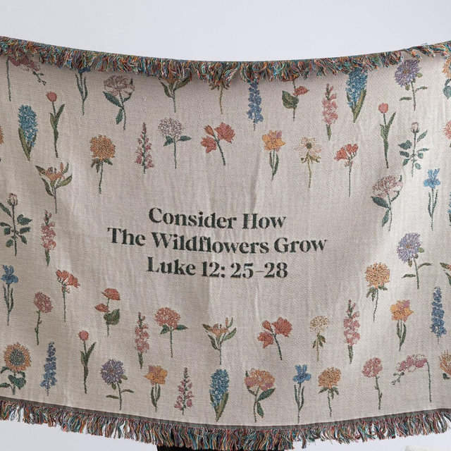 Consider How The Wildflowers Grow Woven Throw Blanket, Bible Verse Tapestry, Christian Tapestry, Scripture, Christian Blanket, Gifts For Her