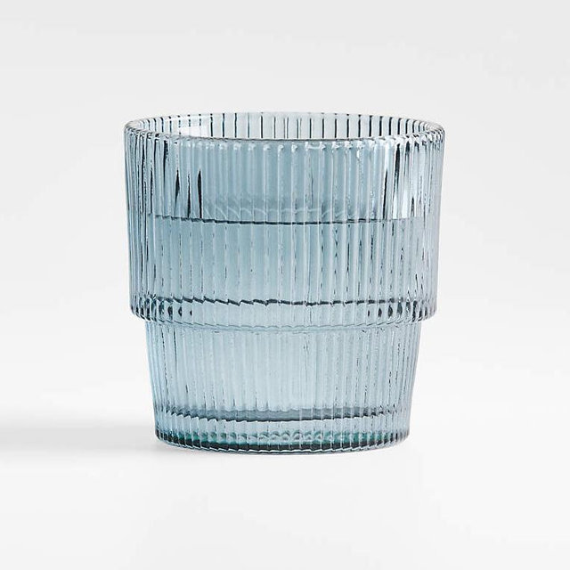 Atwell 11-Oz. Blue Stackable Ribbed Double Old-Fashioned Glass