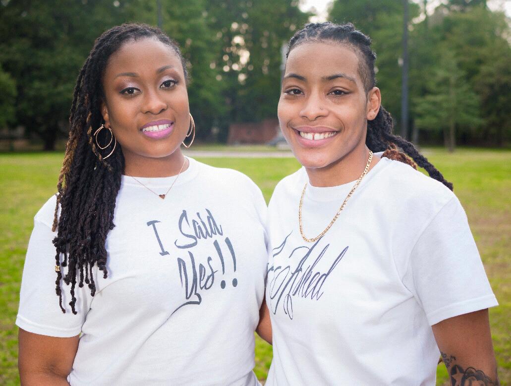 Well thought out plan. Sadé had no clue the T-shirts were created for the surprise proposal.