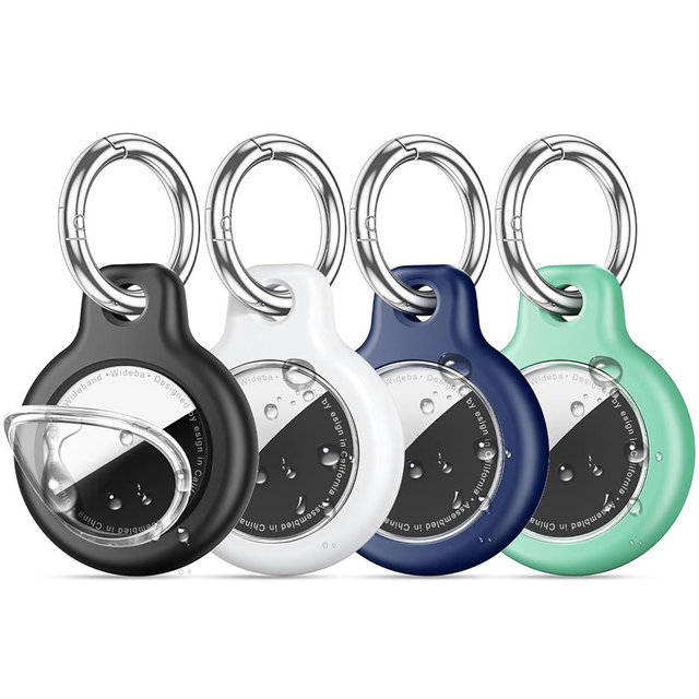 4 Pack IPX8 Waterproof Airtag Holder for Apple AirTags with Air Tag Keychain,Silicone GPS Cover+TPU Clear Waterproof Cover Air-Tag Item Finders Case for Pets,Kids,Luggages-Black/White/Blue/Mint Green