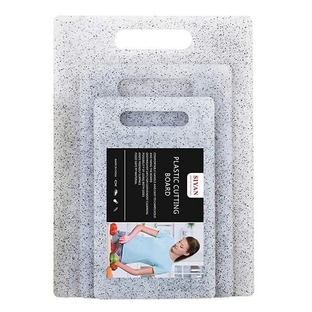 Plastic Marble Cutting Board Set of 3, Food Safe PP Material, BPA Free, Non-Porous, Dishwasher Safe, Easy Grip Handle,Kitchen (Set of Three, Natural)
