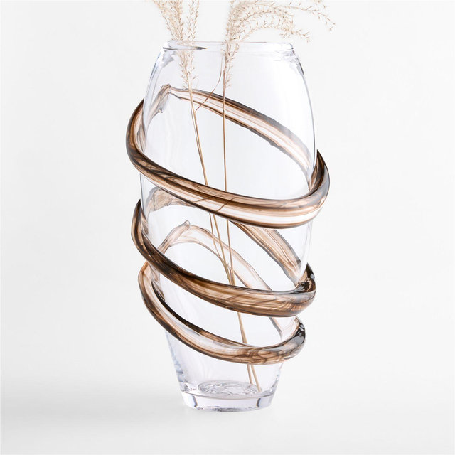 Serpentine Tall Brown Swirl Glass Vase 16" by Laura Harrier and Tiffany Howell