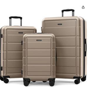 SHOWKOO Upgrade Luggage Sets 3pcs 100% PC Durable Expandable Luggage Suitcase with TSA Lock Double Wheels Champagne
