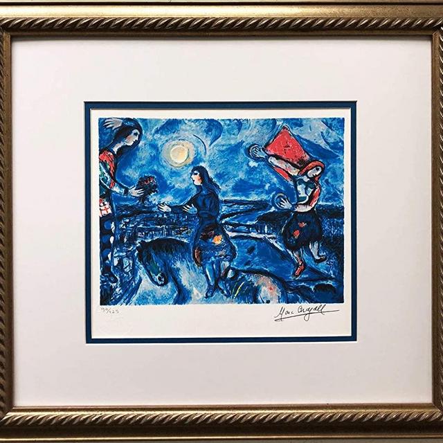 Marc Chagall "Lovers Over Paris Newly Custom Framed Art Rare Limited Edition 20" x 17.5"