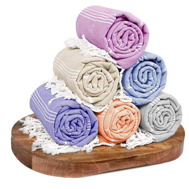 HEIRLOOM COMFORT 6 Pack Turkish Beach Towels, 40"x71" Oversized, 100% Cotton, Lightweight, Sand Free, Quick Dry Bath Towels for Pool & Travel, Prewashed, Machine Washable, Twilight Multi Colors