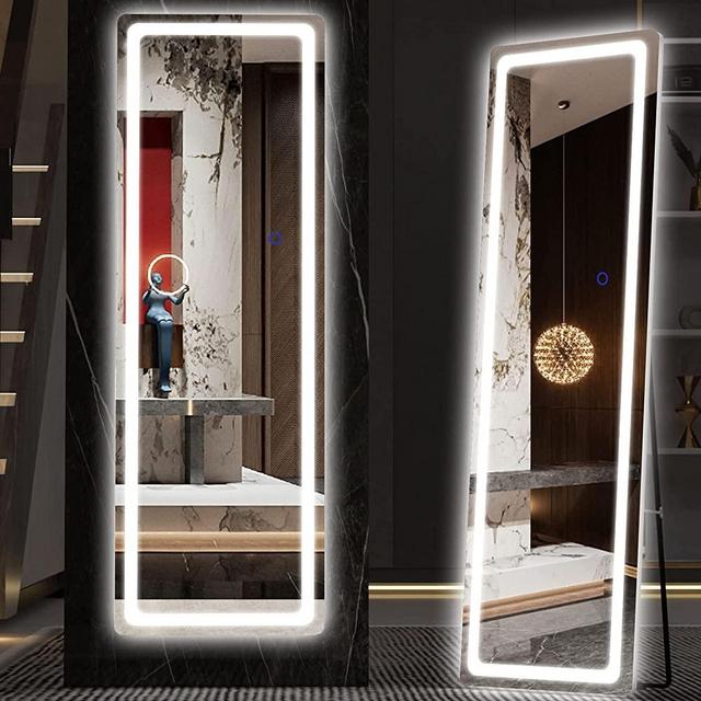 Hasipu Full Length Mirror with Lights, 56" x 16" Lighted Floor Standing LED Mirror Full Length, Full Body Mirror w/ Dimming & 3 Color Lighting White