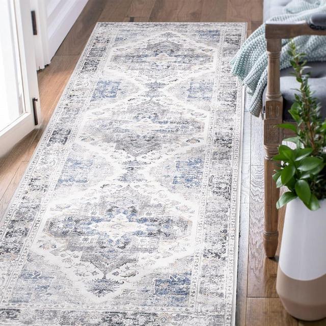 jinchan Runner Rug 2x5 Washable Hallway Rug Grey Foldable Vintage Rug Laundry Rug Distressed Accent Rug Retro Non Slip Carpet Kitchen Living Room Bedroom Dining Room Bathroom