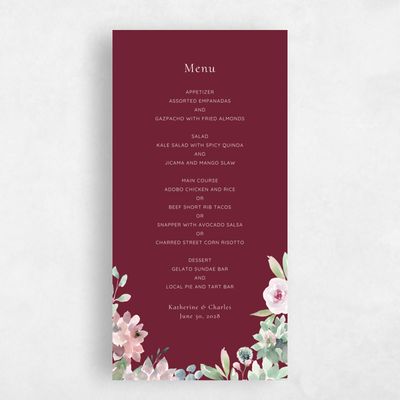 Burgundy, Red Wedding Menu - Cricket