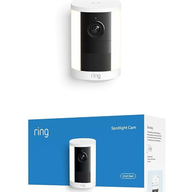 Ring Spotlight Cam, Battery (newest model), Home or business security, Wide-Angle Retinal 2K Video, 6x Enhanced Zoom, Motion-Activated Spotlights, White