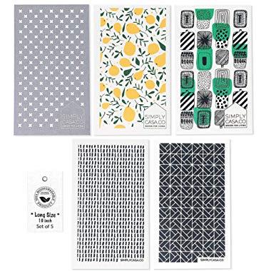 SIMPLYCASA Long Swedish Dishcloths Set of 5, Eco-Friendly 100% Biodegradable Cellulose Sponge Cleaning Cloths, Kitchen Cloths, Cloth made from Sweden