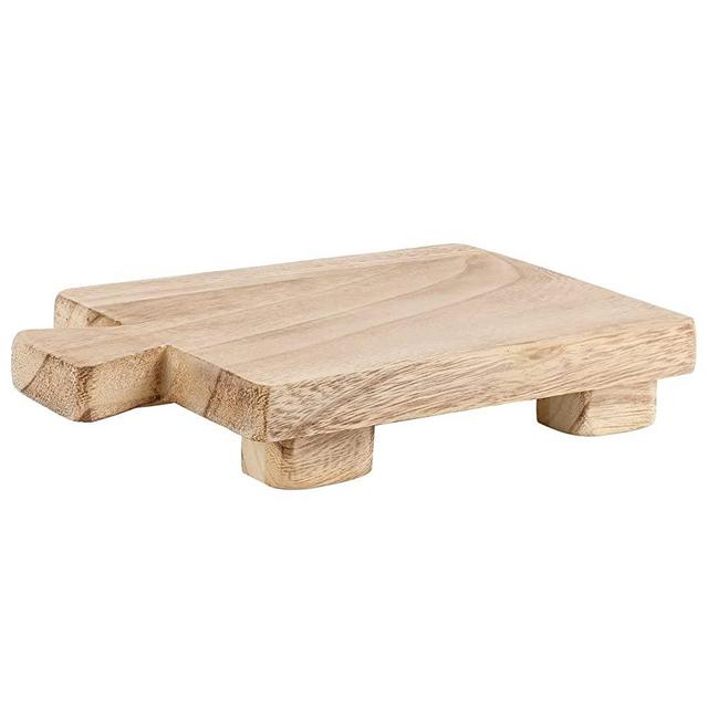 Wood Pedestal Stand Riser Wood Tray for Bathroom Home Kitchen Sink Holder Wooden Soap Holder for Bottles Plant Makeup Tissues Candles Guest Towels Vanity Plate Jewelry Soap Decor (Classic Color)