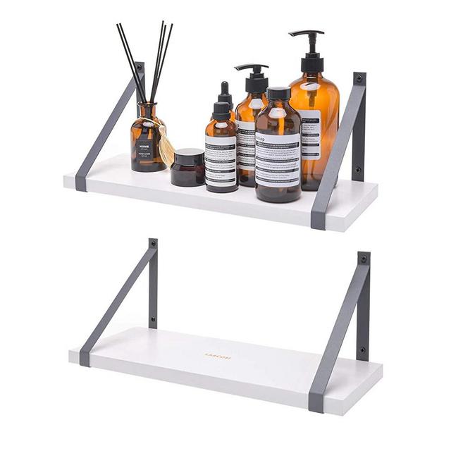 White Floating Shelves for Bathroom, Bedroom, Living Room, Kitchen, Office- etc, 2-Pack Décor Wood Wall Shelves Wall Mounted