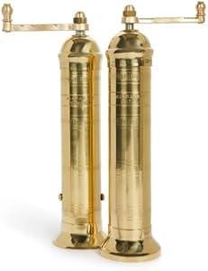 Alexander Handcrafted European Mill Set – Authentic 2-Piece Brass Pepper (8″) & Salt (9″) Grinder, Adjustable Grind, Vintage Design, Elegant Kitchen Gift, Handmade in Greece
