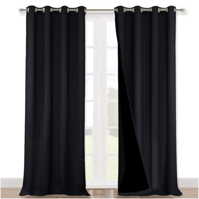 NICETOWN Full Shading Curtains 90 inches Long 2 Panels Set for Windows, Super Heavy-Duty Black Lined Blackout Curtains for Bedroom, Privacy Assured Window Treatment (Black, 52 inches W)