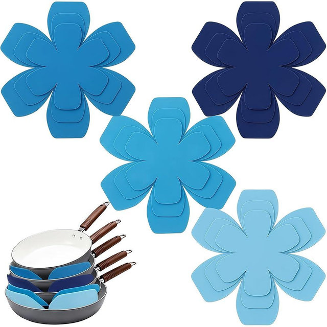 12 PCS Pot and Pan Protectors, 4 Colors(Blue Tones) & 3 Sizes Thicker Felt Pan Protector Pads, Pot Separators for Stacking, Anti-Slip Dividers to Protect Glass Ceramic Plates Cookware from Scratching