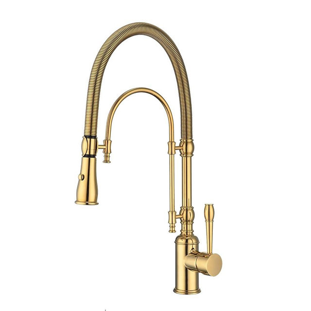 GICASA Copper Kitchen Faucet, Single Handle, 360 Swivel High Arc Kitchen Sink Faucet, Gold Pull Down Kitchen Faucet Solid Brass Handle