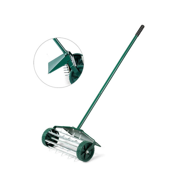 Costway 18-inch Rolling Lawn Aerator Rotary Push Tine Spike Soil Aeration W/Fender