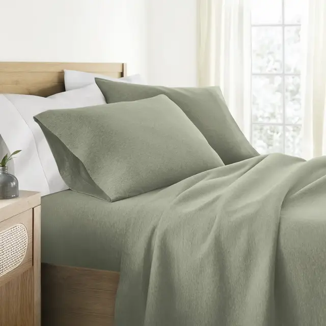 100% Cotton Jersey Sheets Set - Soft, Breathable, Deep Pockets, Easy Care - 4 Pieces - Becky Cameron, Sage, Queen