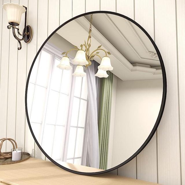 BEAUTYPEAK 20 Inch Round Mirror, Black Metal Frame Circle Mirror, Wall Mirror for Entryway, Bathroom, Vanity, Living Room, Black Circle Mirror
