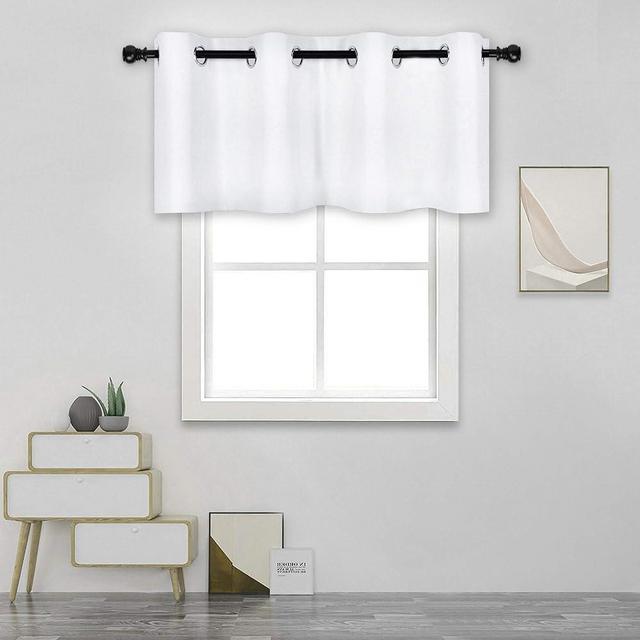 DECOVSUN Solid Pure White Grommet Valance for Windows 52X18 Inches Valance for Kitchen Blackout Curtain Valance for Living Room Short Straight Drape Valance for Bedroom Kids Room 1 Panel Off White