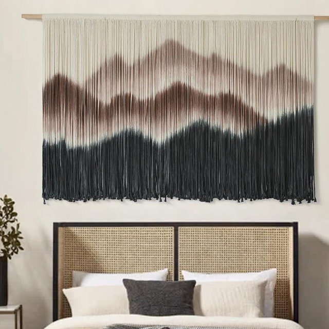 IOWER Macrame Wall Hanging 59.00" W x 35.00" L Brown Mountain Dip-Dyed Macrame Wall Decor Large Modern Fiber Art Boho Wall Decor