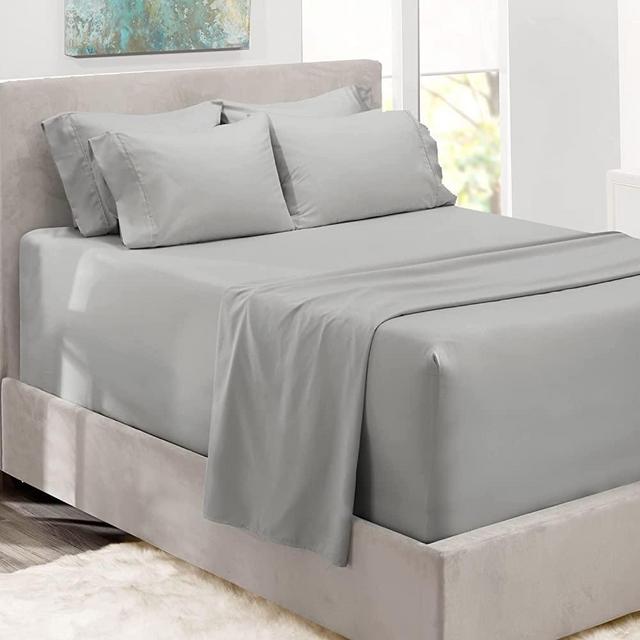 Hearth & Harbor Extra Deep Pocket Sheets - Fits Mattress 18-24 Inches Deep - Extra Deep Pocket King Size Sheets Sets - 6 Piece King Size Sheets - King Sheets Deep Pocket - Silver Sheets
