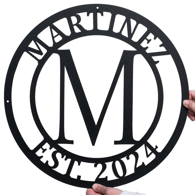 Personalized Family Name Sign with Letter, Metal Last Name Sign, Custom Metal Name Sign, Established Last Name Sign, Circle Monogram Sign
