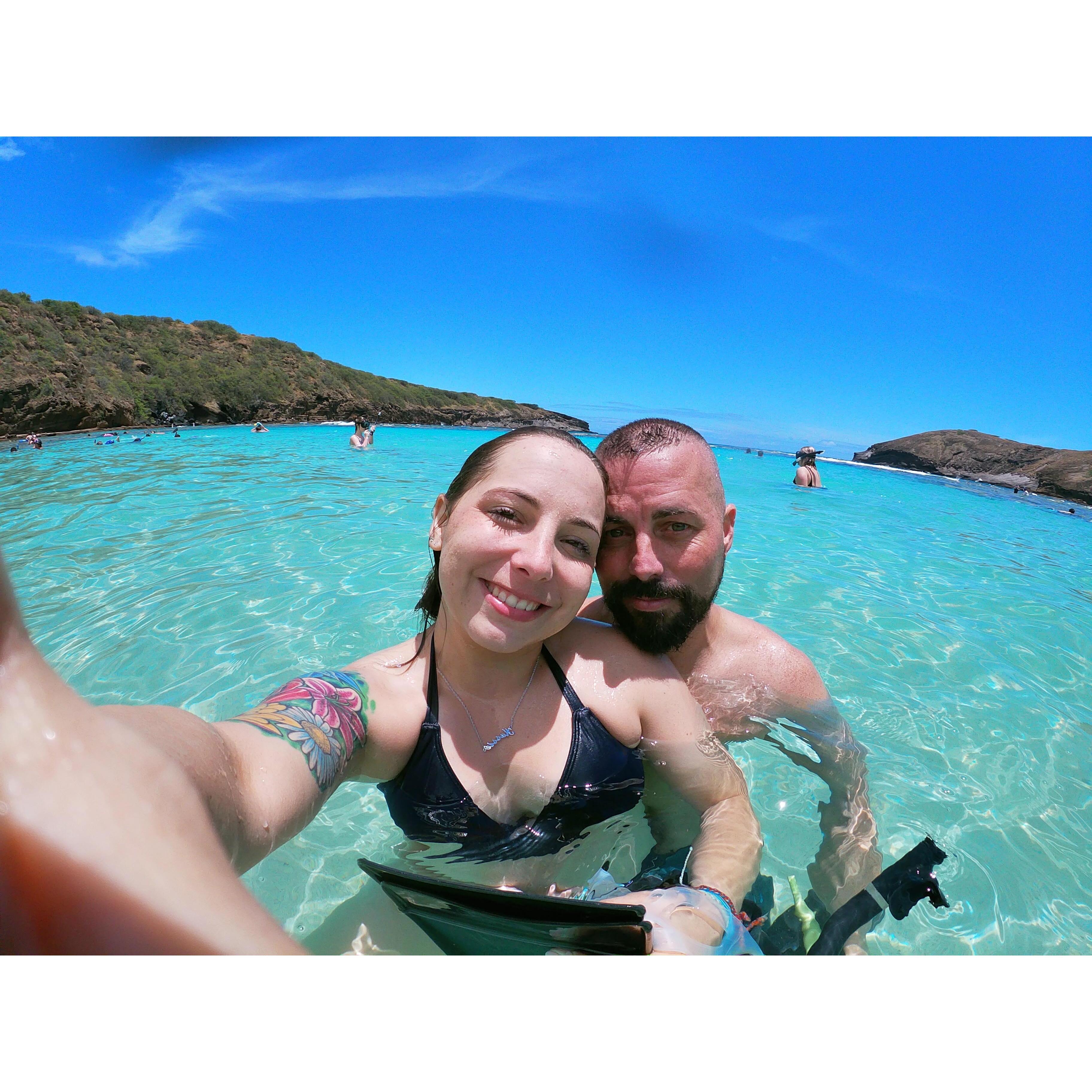 Hanama Bay snorkeling in HI. Kass almost drowned herself learning how...